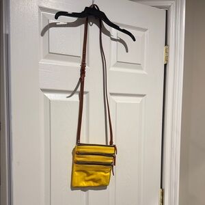 Dooney & Bourke Yellow Crossbody Bag with Brown Strap